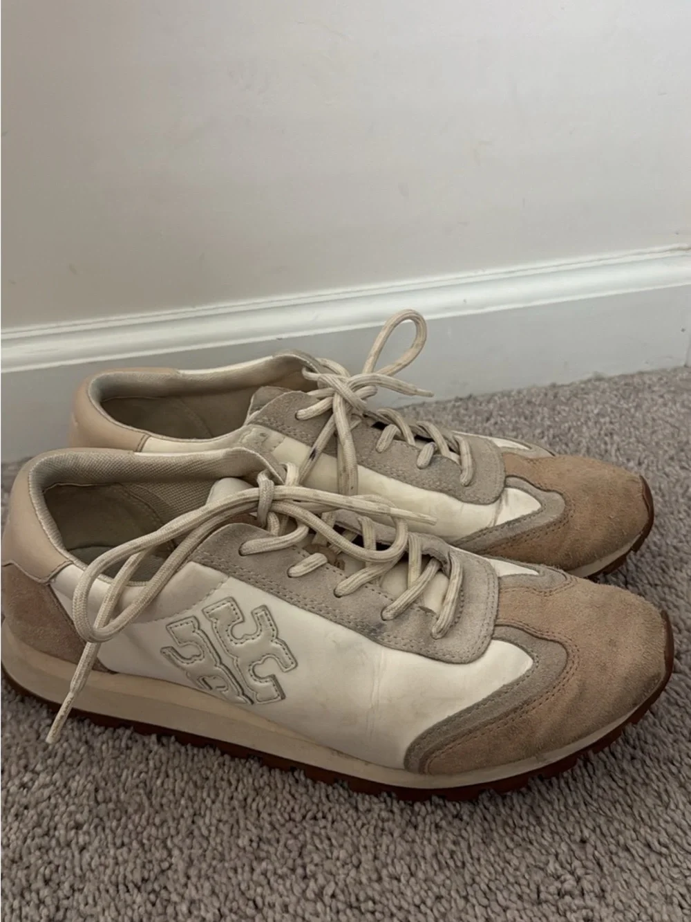 Tory Burch Neutral Suede Leather Sneakers Women’s Size 9